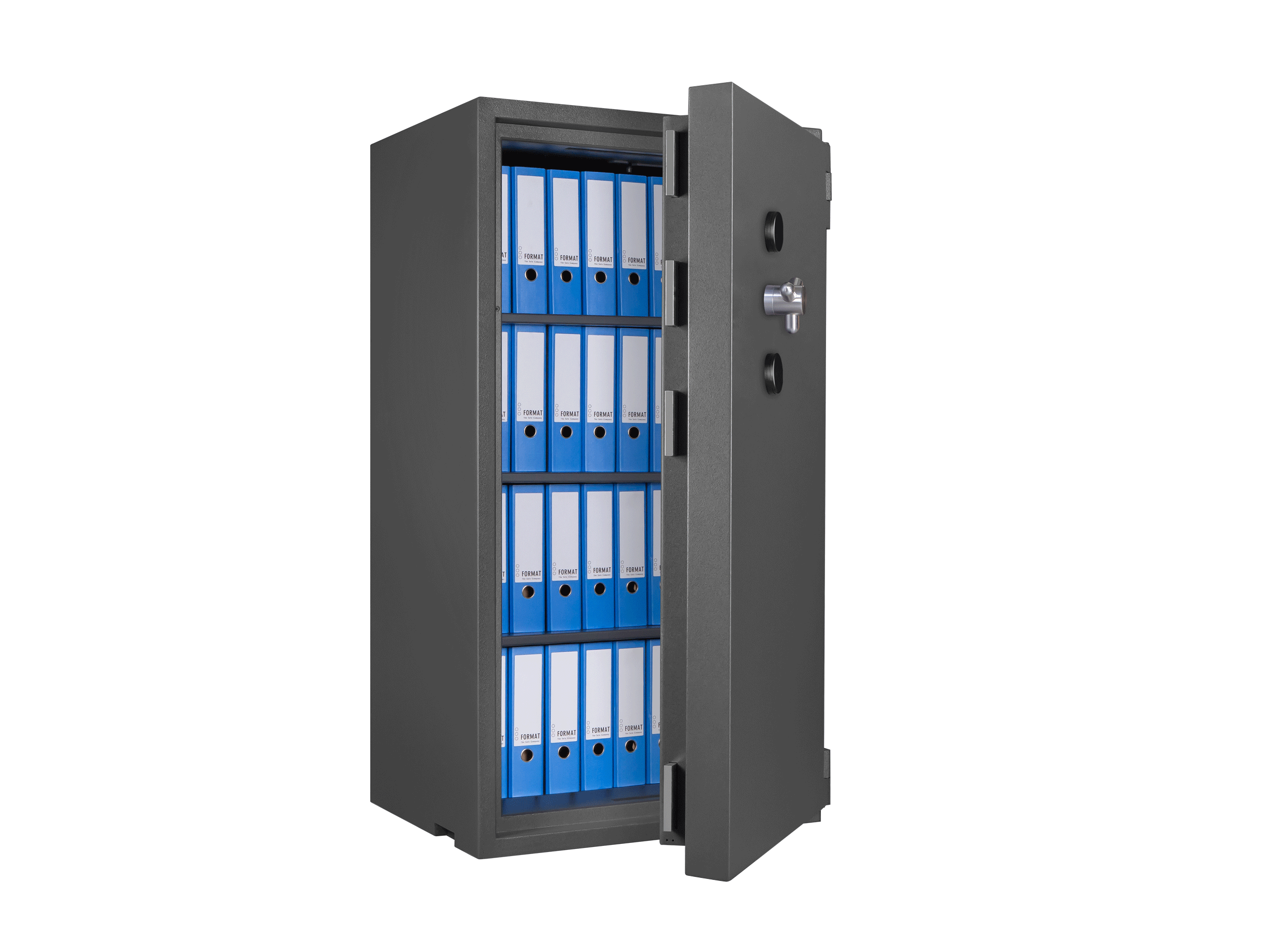 Format ANTARES 430 in RAL 7024, graphitgrau / 45° Grad geöffnet / mit Dekoration