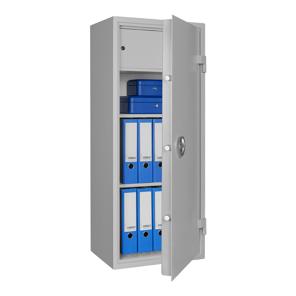 Format AS 1200 in RAL 7024, graphitgrau / 45° Grad geöffnet / mit Dekoration