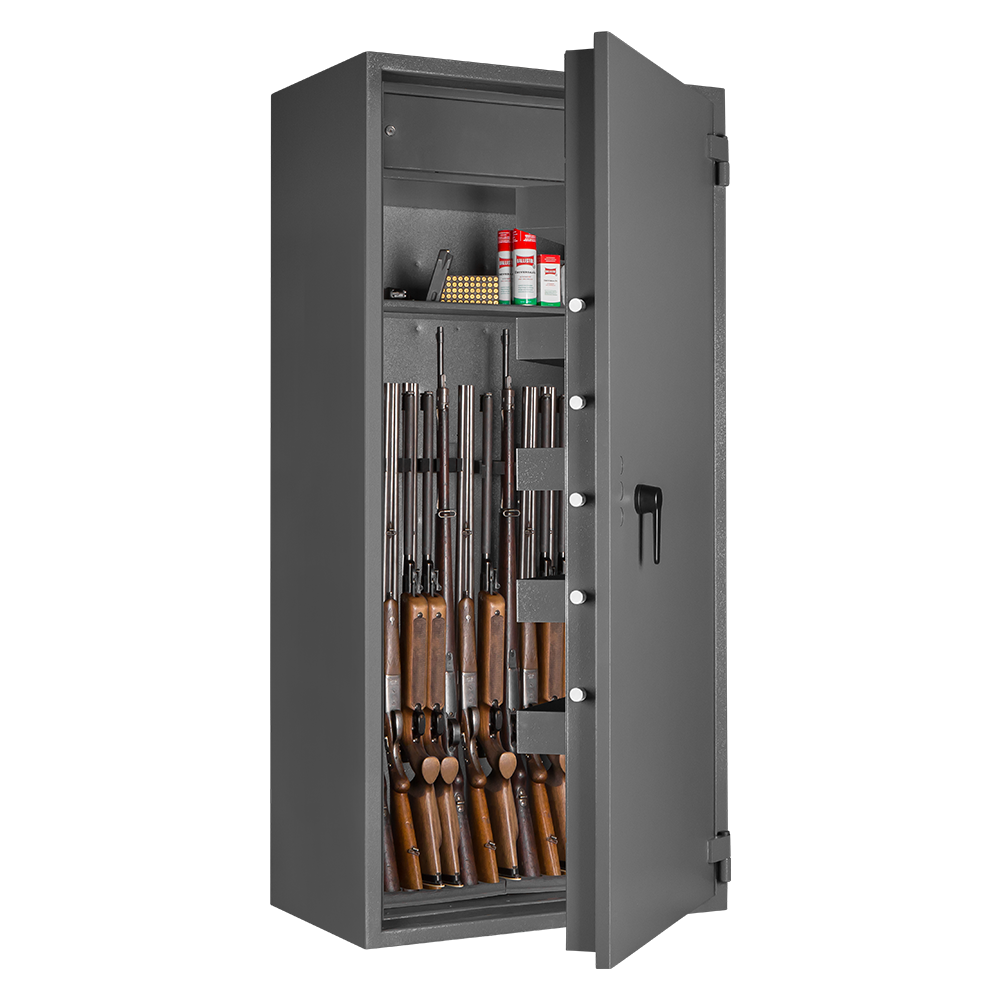 Format CERVO V in RAL 7024, graphitgrau / 45° Grad geöffnet / mit Dekoration