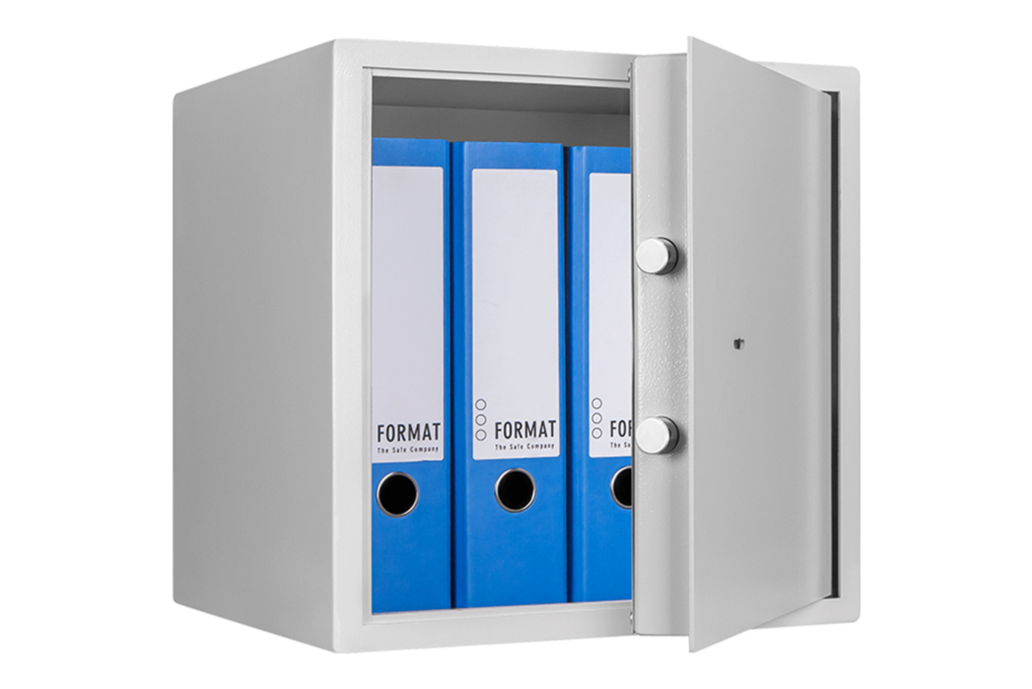 Format F2 in RAL 7035, lichtgrau / 45° Grad geöffnet / mit Dekoration