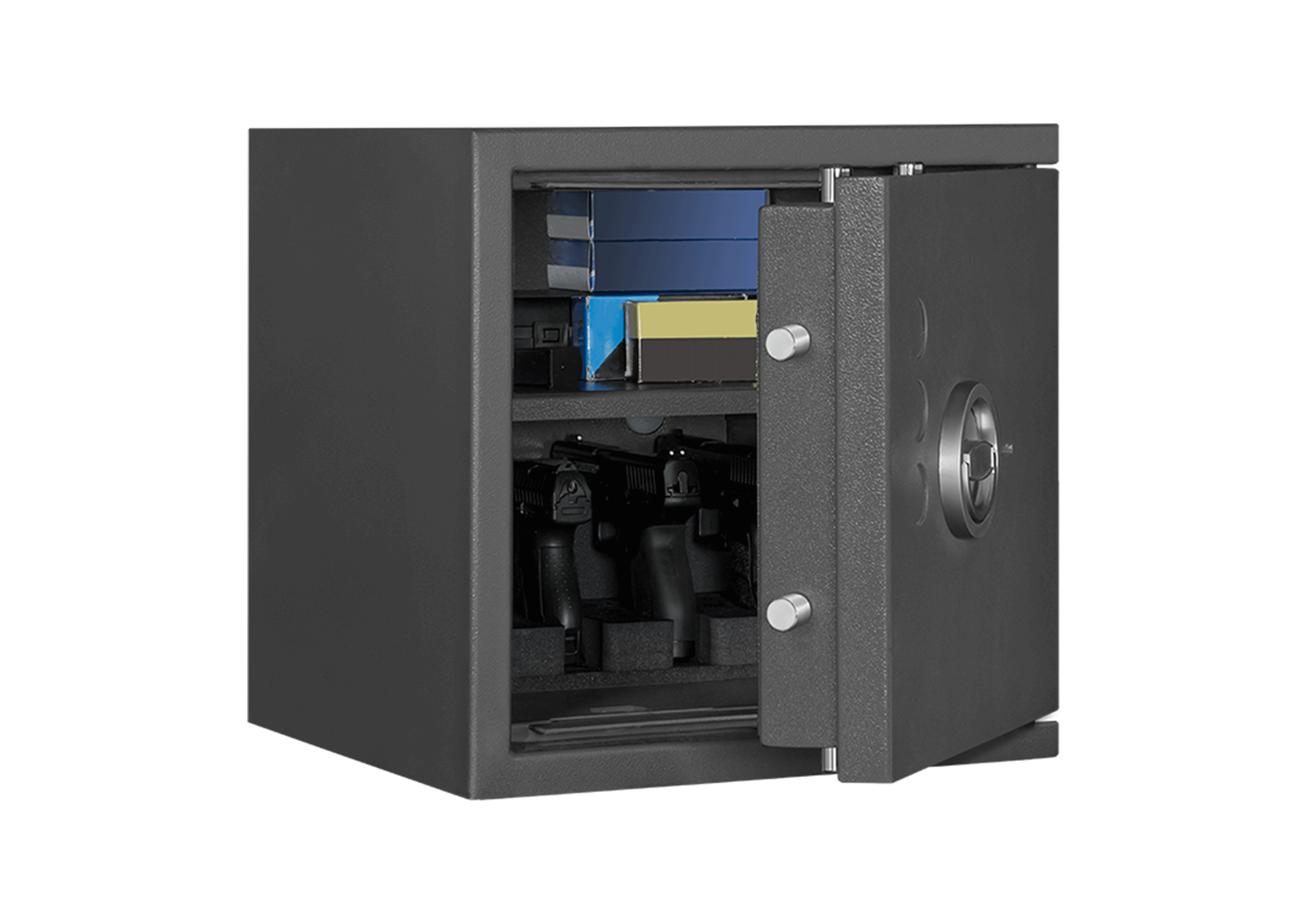 Format KWT 2000 in RAL 7024, graphitgrau / 45° Grad geöffnet / mit Dekoration