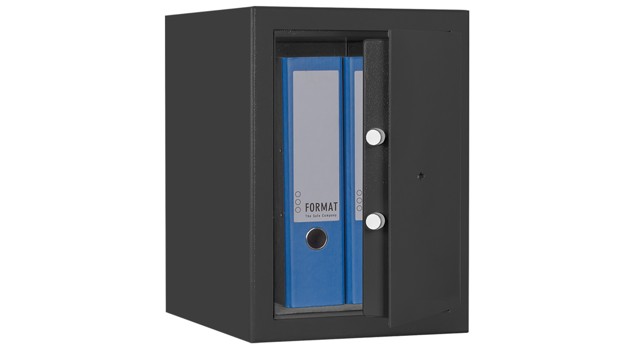 Format M 210 in RAL 7024, graphitgrau / 45° Grad geöffnet / mit Dekoration