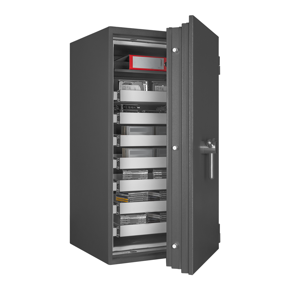 Format OFFICE DATA Star 240 in RAL 7024, graphitgrau / 45° Grad geöffnet / mit Dekoration