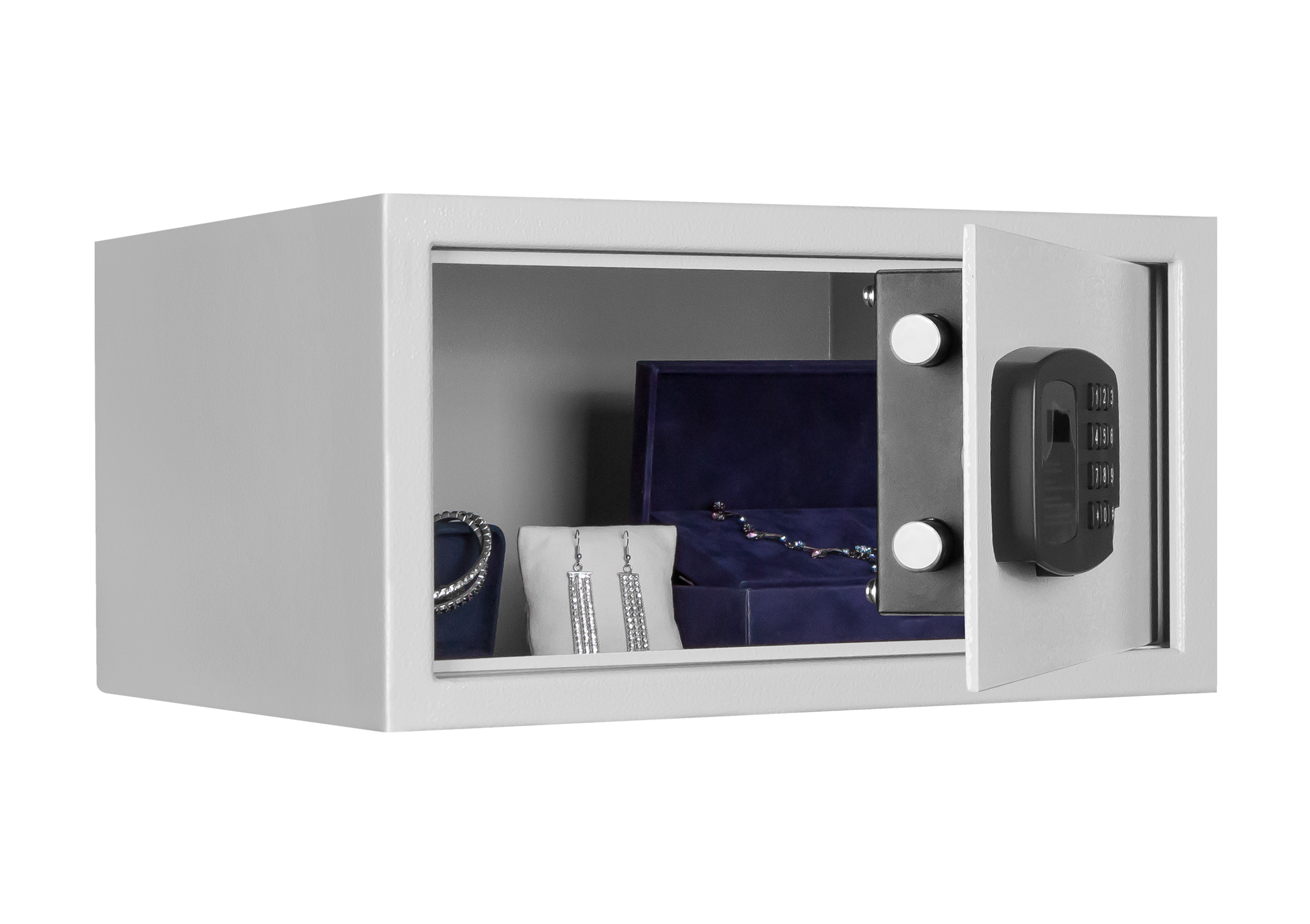 Format PANTHER 25 L in RAL 7035 lichtgrau / 45° geöffnet mit Dekoration