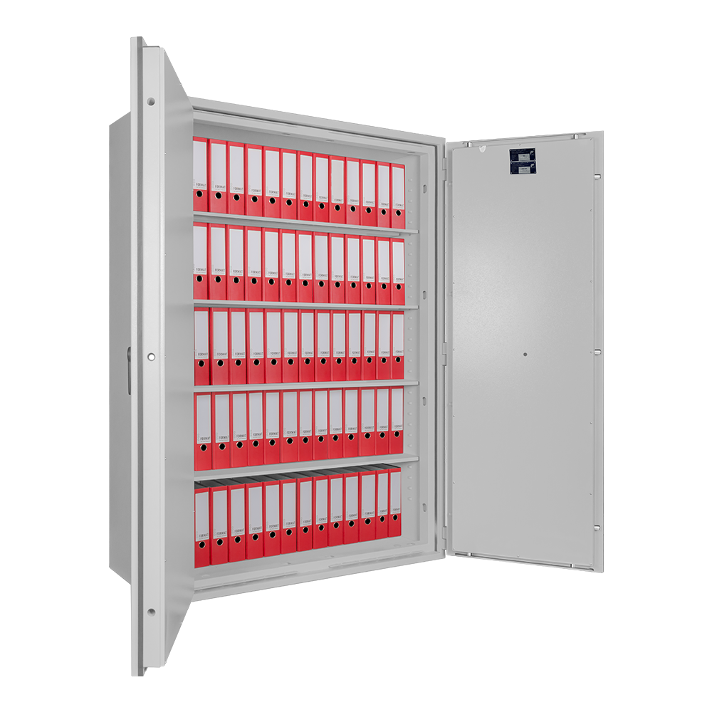 Format PAPER STAR Light 90 Z in RAL 7035, lichtgrau / 90° Grad geöffnet / mit Dekoration