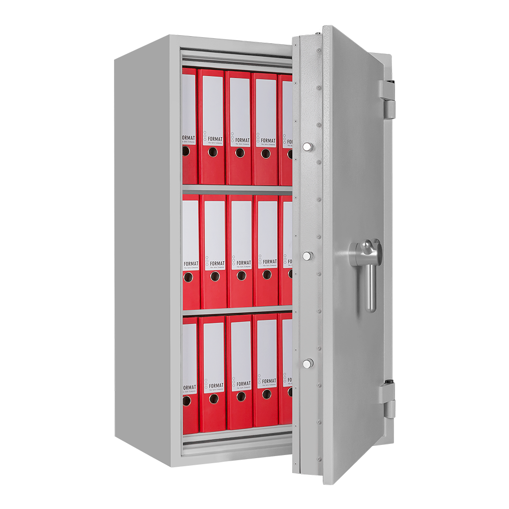 Format PAPER STAR Pro 3 in RAL 7035 lichtgrau / 45° Grad geöffnet / mit Dekoration