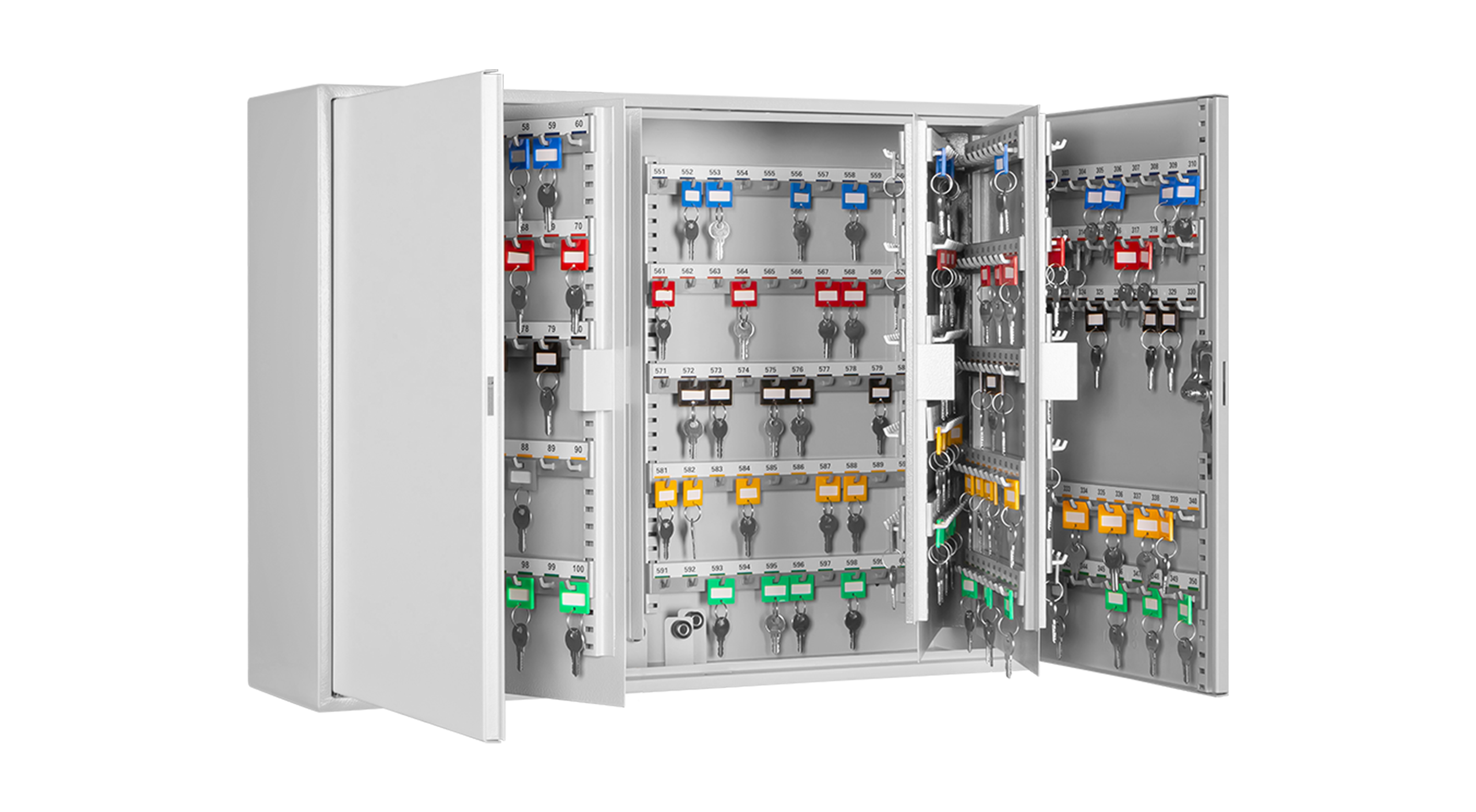 Format S 600 Z in RAL 7035, lichtgrau / 90° Grad geöffnet / mit Dekoration
