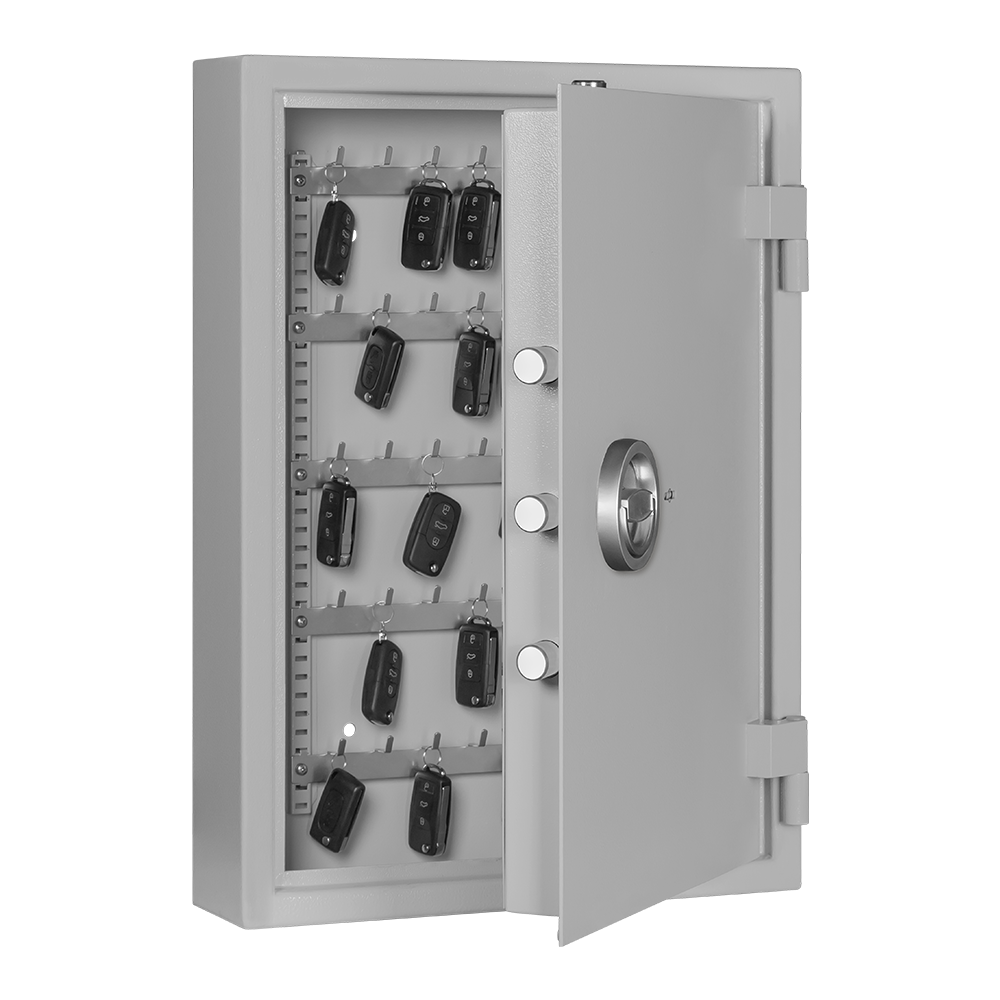 Format ST 35 AS S1 in RAL 7035, lichtgrau / 45° Grad geöffnet / mit Dekoration