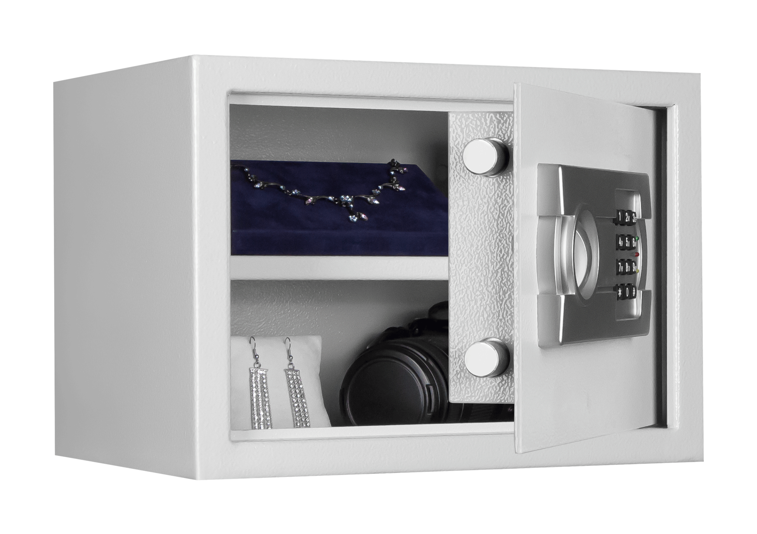 Format TIGER M in RAL 7035, lichtgrau / 45° Grad geöffnet / mit Dekoration